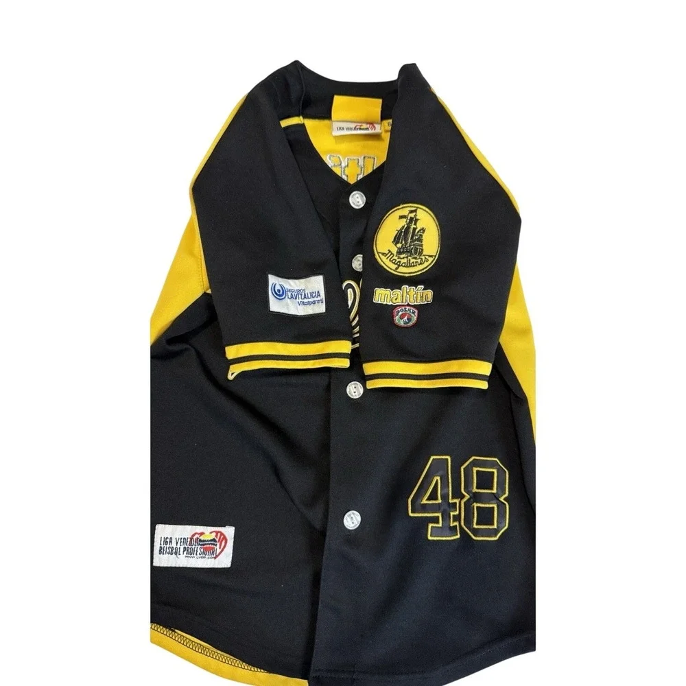 Navegantes del Magallanes Kids Baseball Jersey Size 8 Black Yellow Button Up